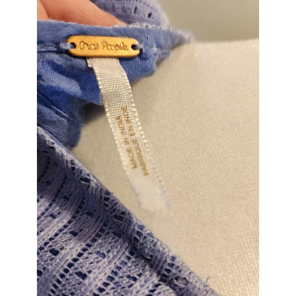 Free People Crocheted Mini Dress Sz S Perriwinkle cut out back lined - Picture 6 of 6